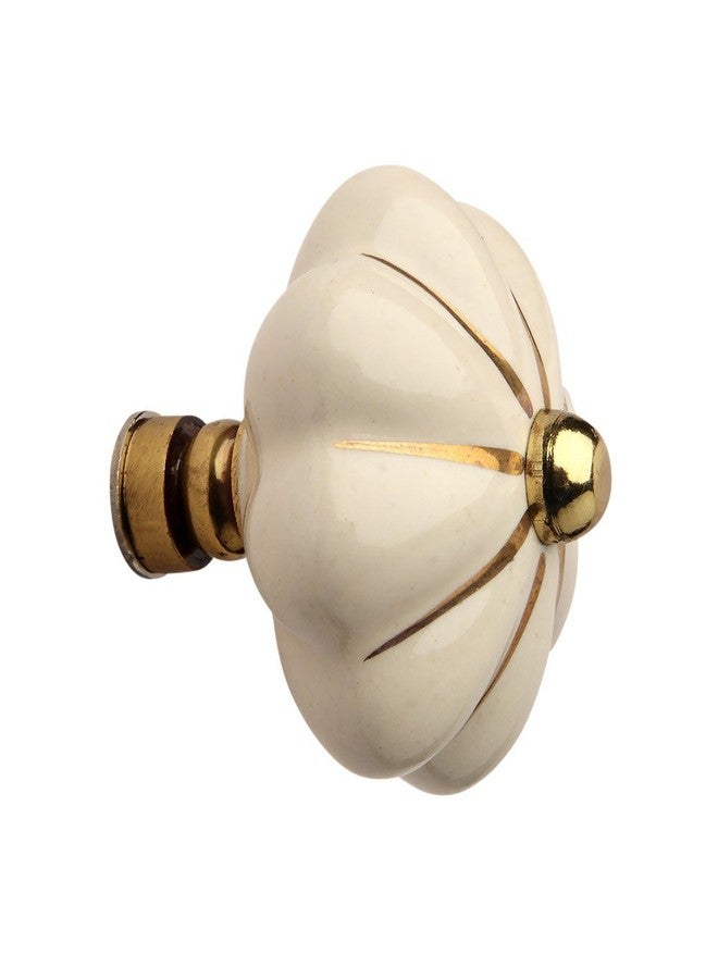 HOBKNOBS Fluted Ceramic Polished Brass Cabinet/Drawers Knob Cream/Gold (2).. - Image 2